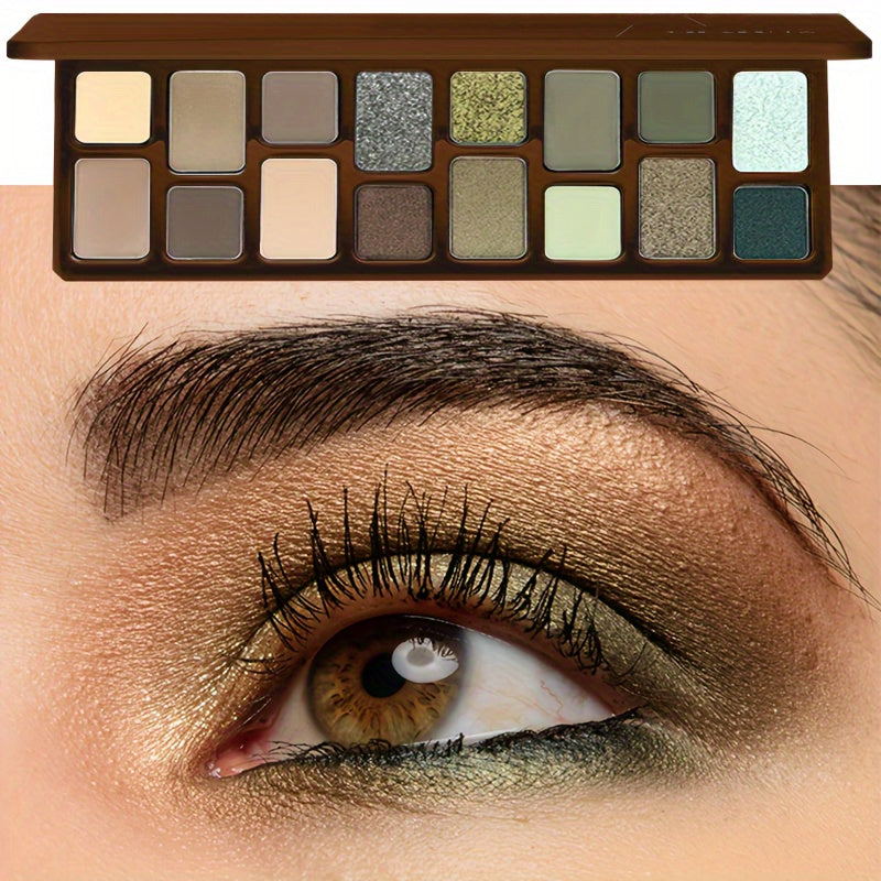 16-Shade Eyeshadow Palette Browns & Greens Matte & Glitter Finish