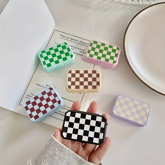 Plaid Lens Case Travel Kit with Mirror and Tweezers