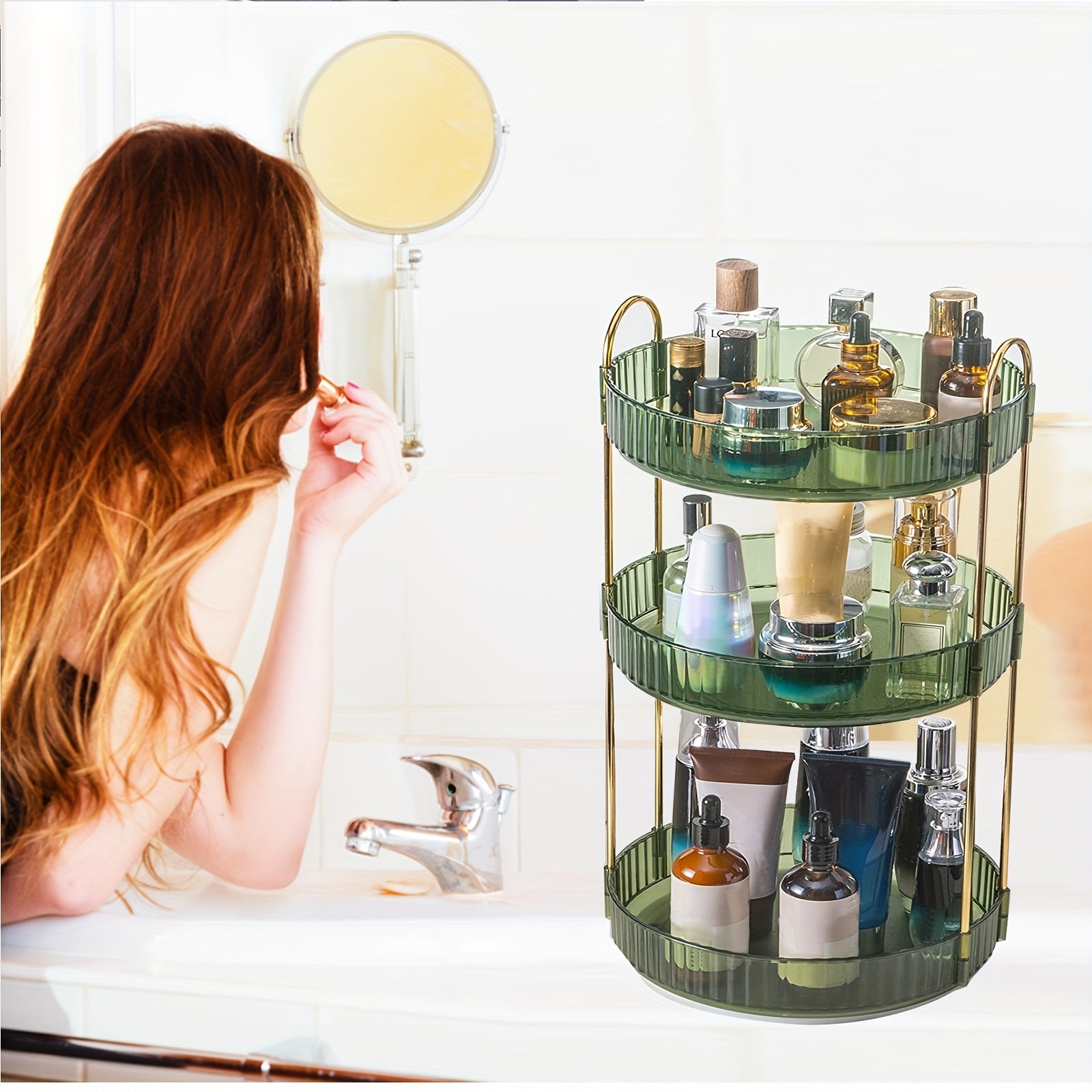 360 Rotating Makeup Organizer Adjustable Carousel Spinning Holder Rack