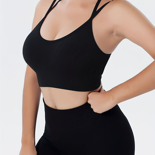 Medium Support Cross Back Sports Bra Shockproof Fitness Yoga Bra