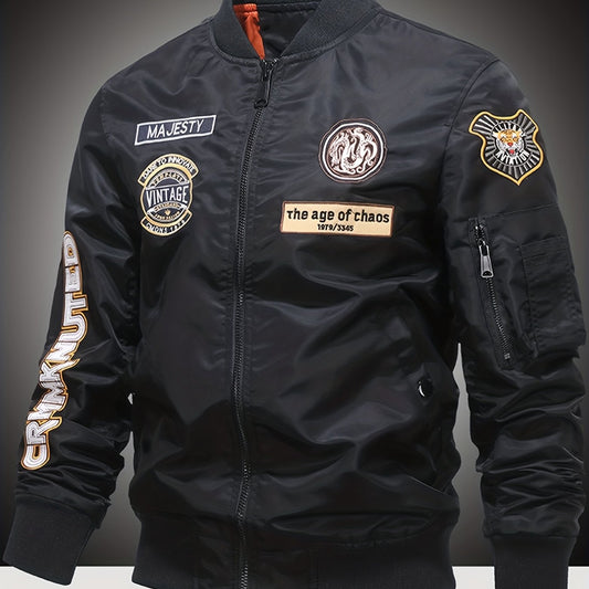 Embroidered Men's Slim Fit Sports Jacket Windproof Motorcycle Jacket