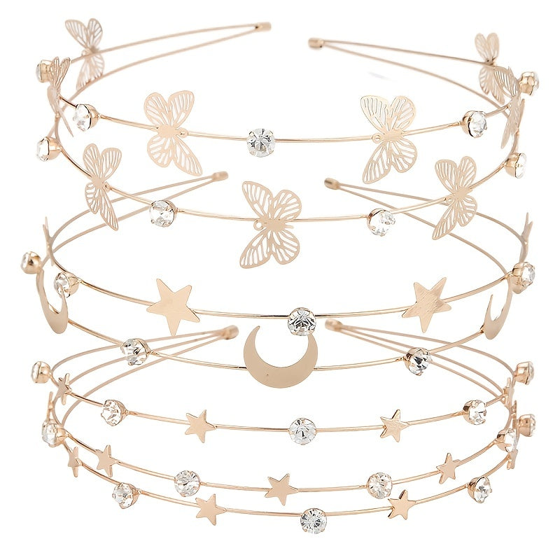 Rhinestone Crystal Headband Butterfly Moon Star Double Metal Headband