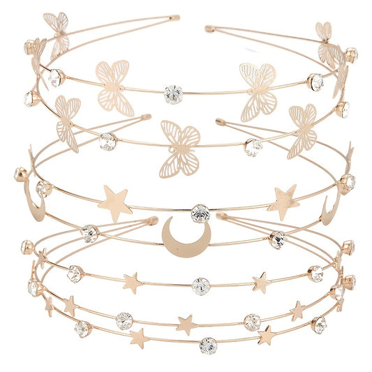 Rhinestone Crystal Headband Butterfly Moon Star Double Metal Headband