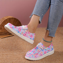 Floral Print Canvas Lace Up Sneakers Lightweight Low Top Shoes