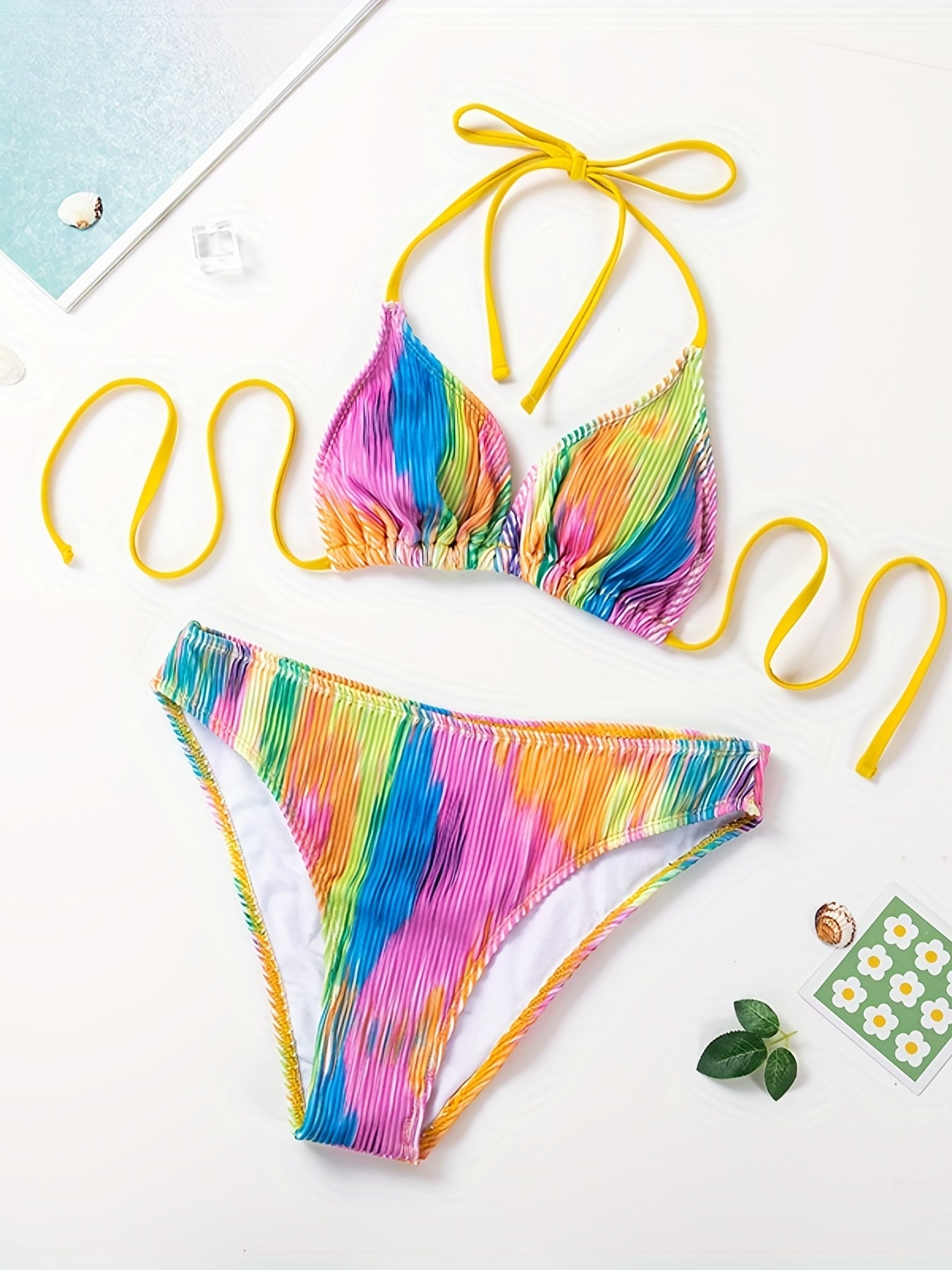 Tie Dye Print Halter Tie 2 Piece Bikini Set