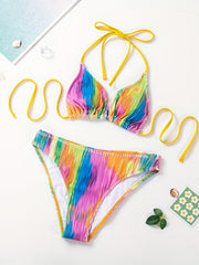 Tie Dye Print Halter Tie 2 Piece Bikini Set