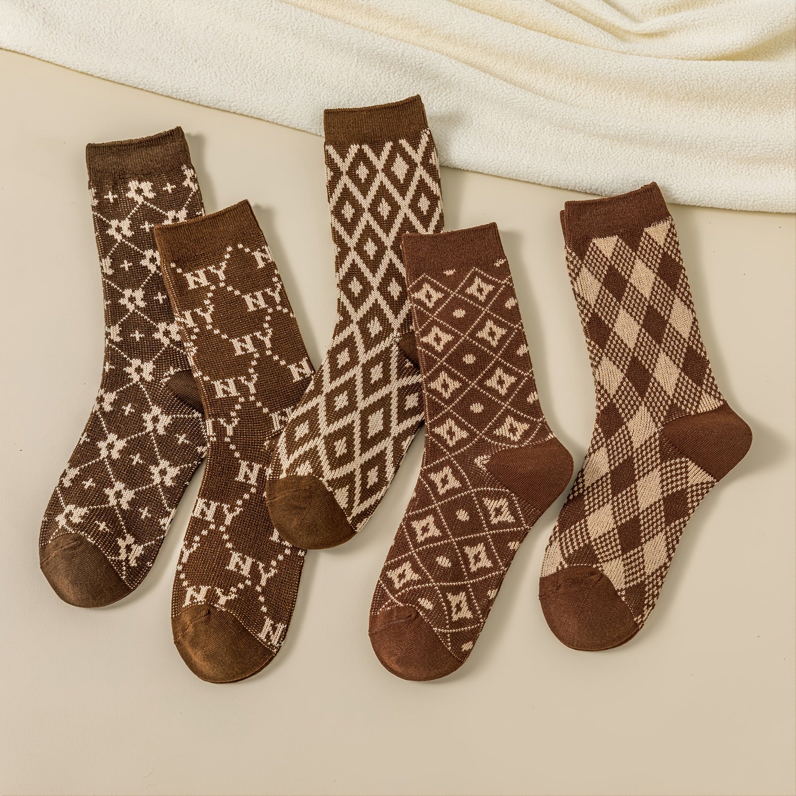 5 Pairs Women's Vintage Mid Tube Socks