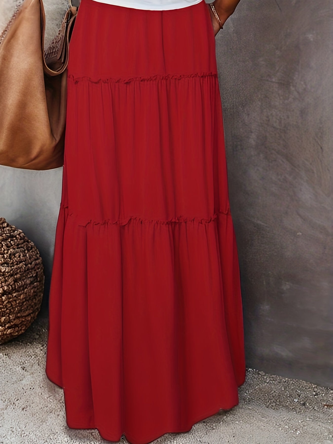  Smock Maxi Skirt Elastic Drawstring High Rise