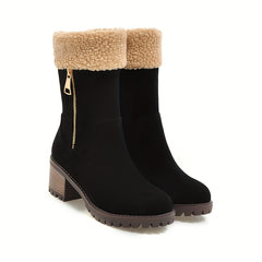 Women's Ankle Snow Boots Faux Fur Plush Lined Chunky Heels