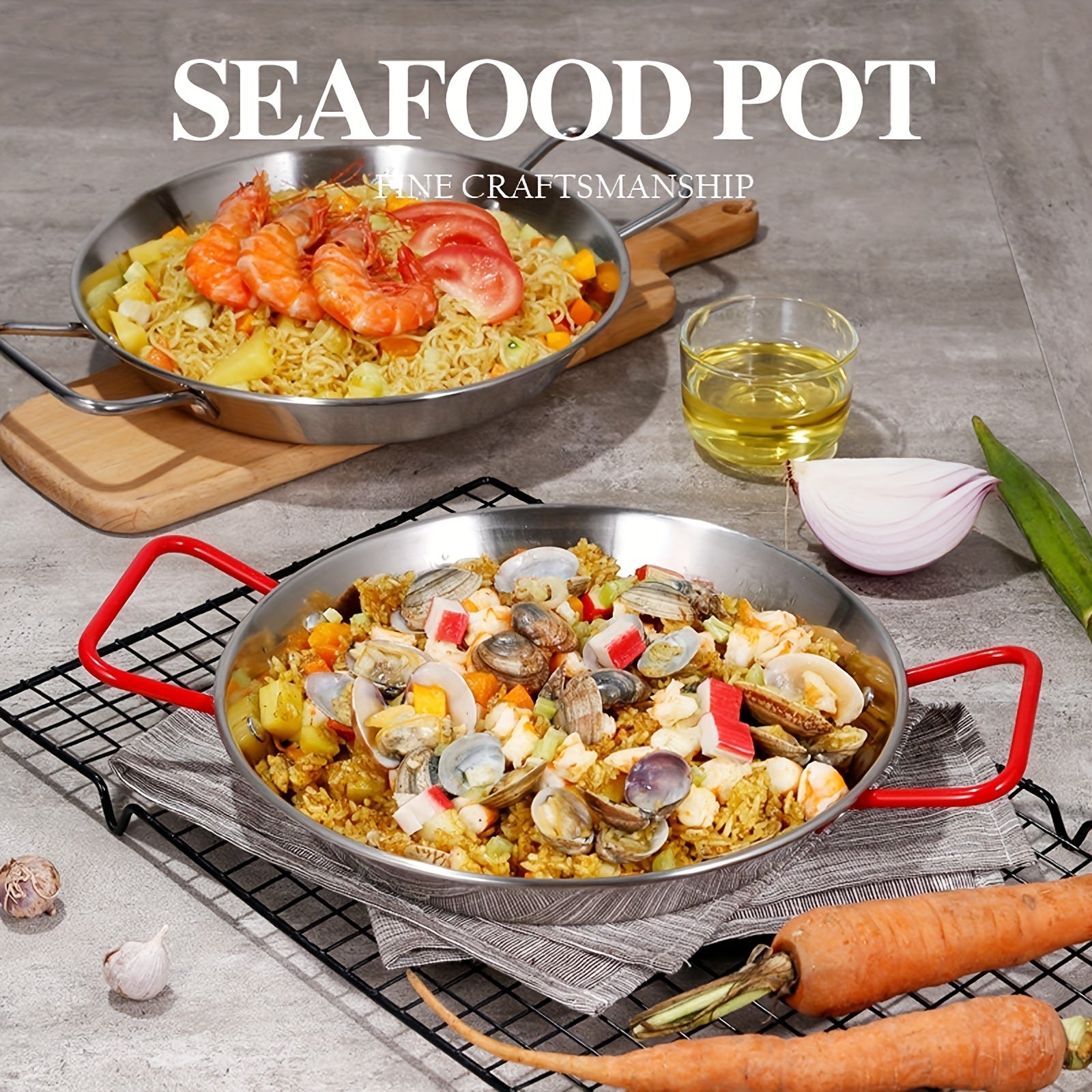 Stainless Steel Seafood Pan Portable Frying Pan Even Heat Cooking Tool