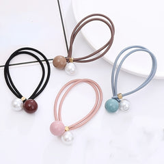 Adjustable Faux Pearl Elastic Rubber Band Solid Hair Tie