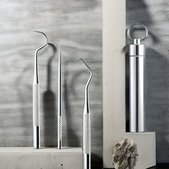 Stainless Steel Toothpick Dental Floss Set With Storage Tube