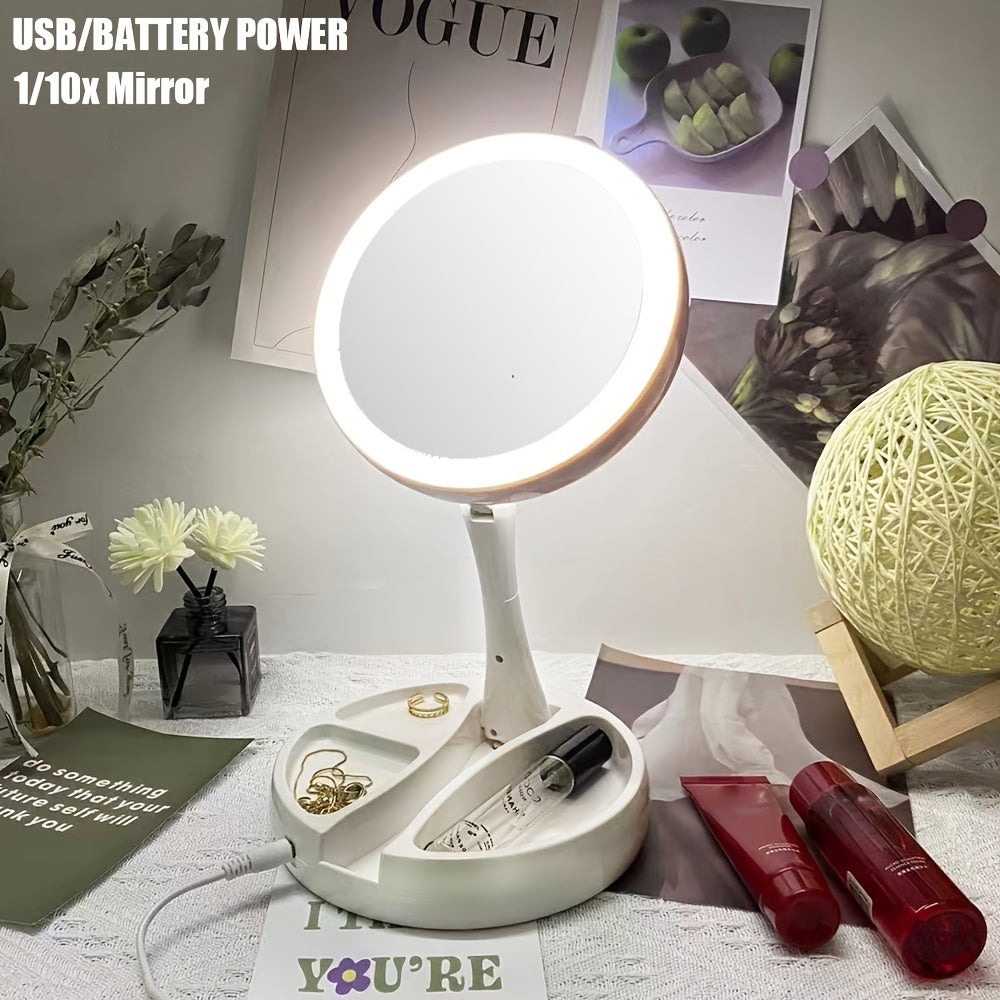 USB Dual Purpose Double Sided Mirror LED Makeup Mirror Portable Makeup Mirror