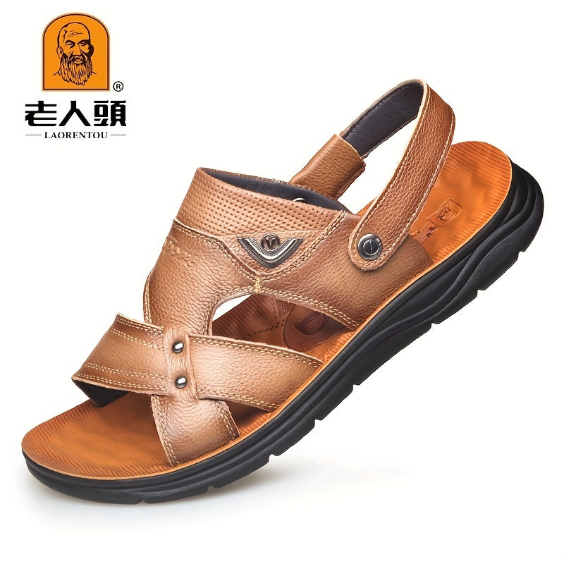 LAORENTOU Leather Men's Slide Sandals Non Slip Comfortable