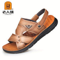 LAORENTOU Leather Men's Slide Sandals Non Slip Comfortable