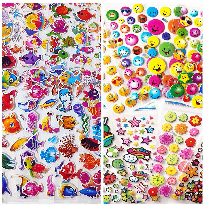 12 Sheets 3D Waterproof Cartoon Stickers for Kids Toddlers Boys Girls