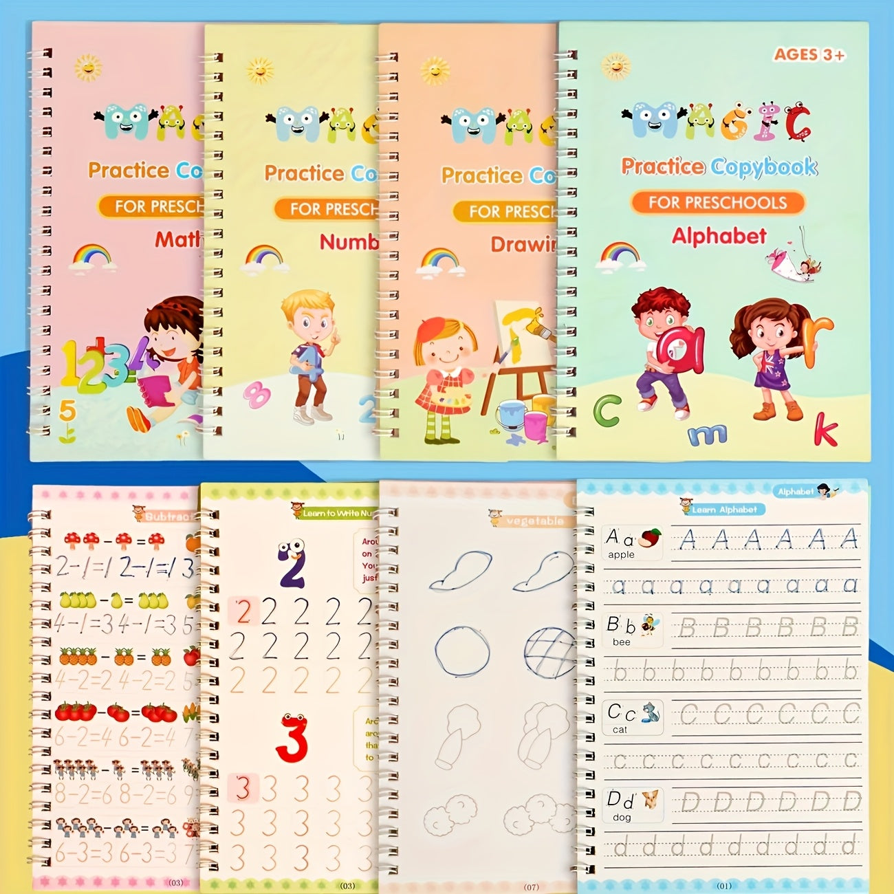 AOUDAI Practice Notebook Set for Preschoolers Alphabet Numbers Drawing