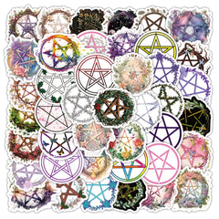 52 Vinyl Pentagram Stickers: Mystical & Floral Designs - Reusable Self Adhesive