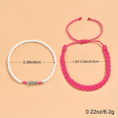 2 Pcs Vintage Style Braided Anklet Set for Women & Girls
