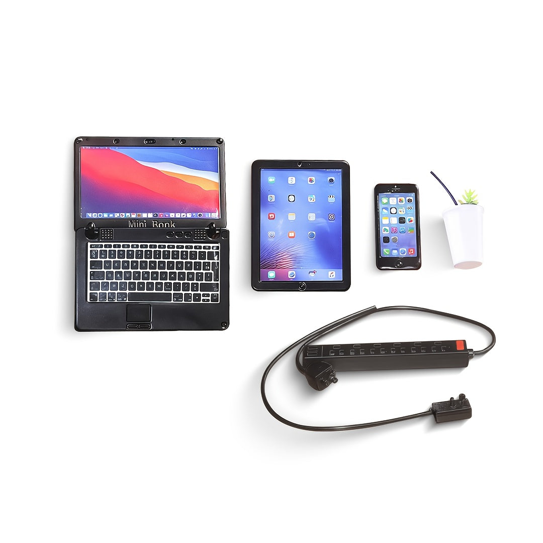 1:6 Scale Digital Devices & Coffee Set - Metal Smartphone, Tablet, Laptop