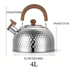 Large Capacity Stainless Steel Whistle Kettle, 2-4L, Induction Compatible