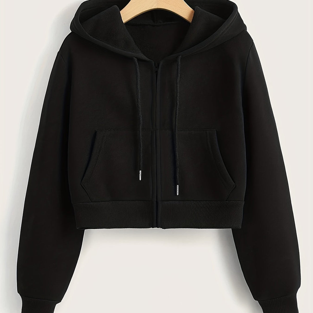 Hooded Sports Sweatshirt Zipper Up Long Sleeve Crop Hoodie