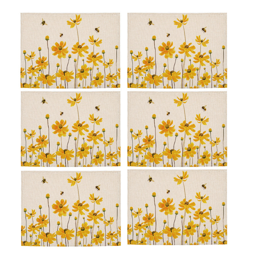 Yellow Flower Bee Placemat 16.53x12.5 Linen Scene Decor