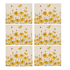 Yellow Flower Bee Placemat 16.53x12.5 Linen Scene Decor