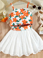 Girls Floral Tank Top & Eyelet Tutu Skirt Set