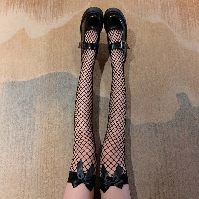 Fishnet Thigh High Stockings Bow Over The Knee Socks