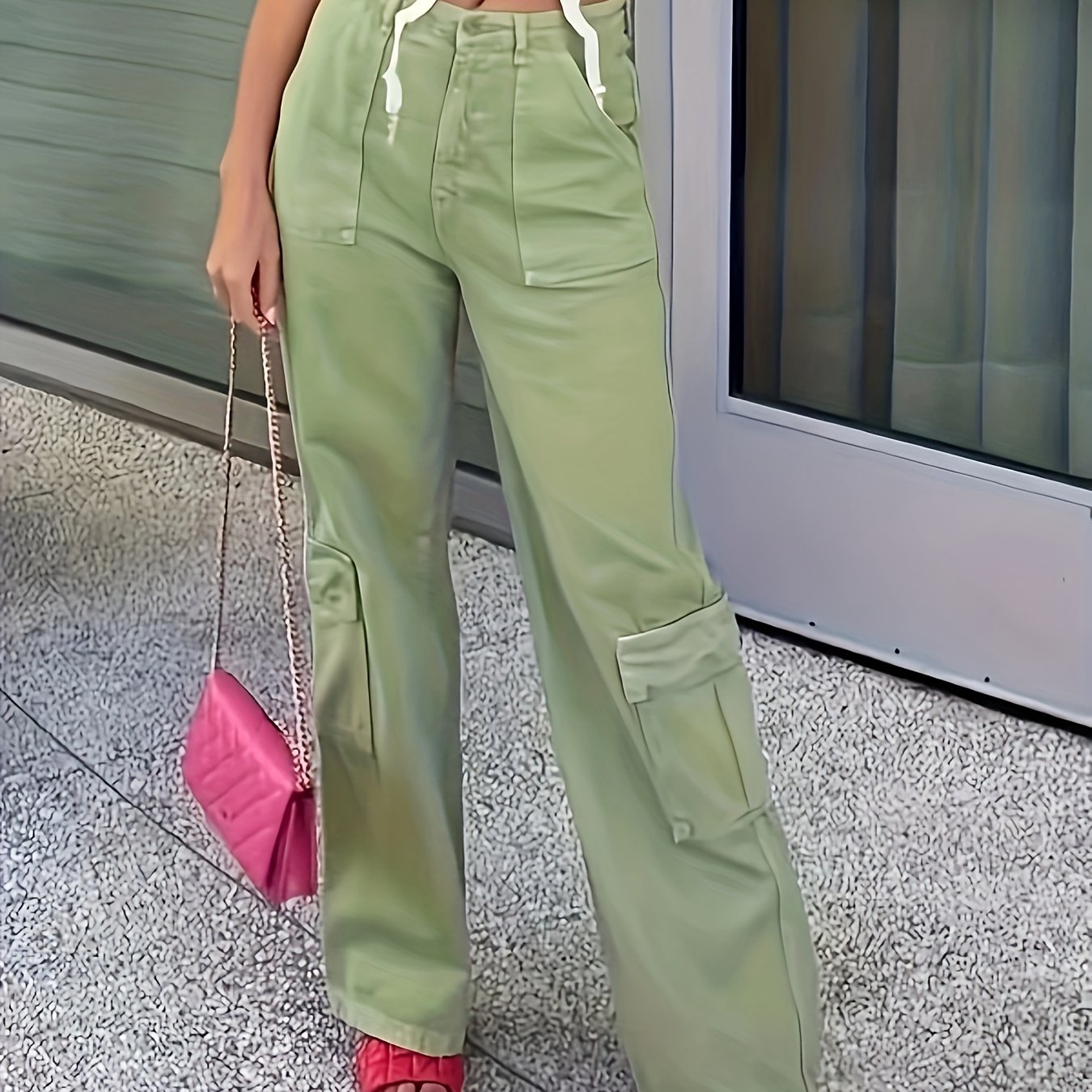 Women's Plus High Rise Loose Fit Cargo Trousers