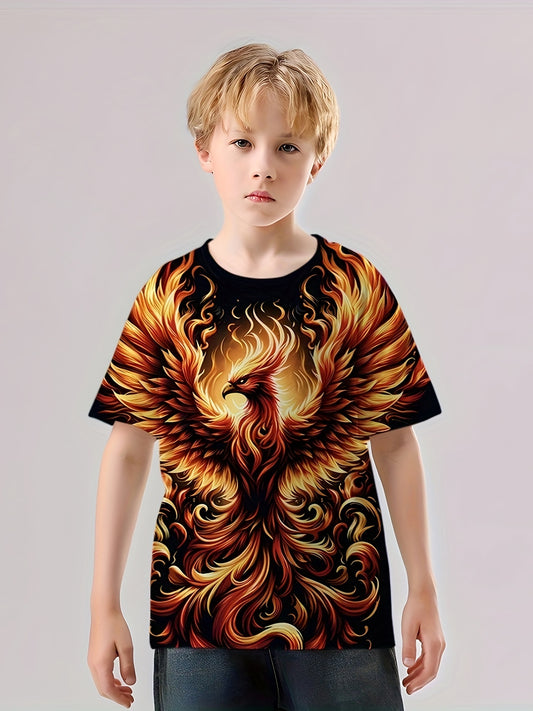 Phoenix 3D Print Boy's Tee Short Sleeve Comfortable Summer Sport
