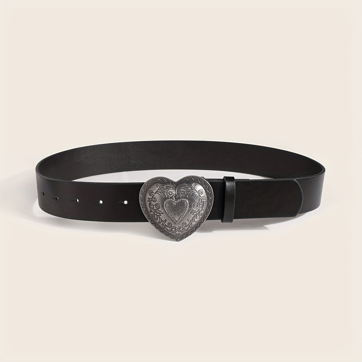 Heart Engraved Buckle Belt Y2K PU Waistband Vintage Jeans Pants Belt