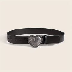 Heart Engraved Buckle Belt Y2K PU Waistband Vintage Jeans Pants Belt