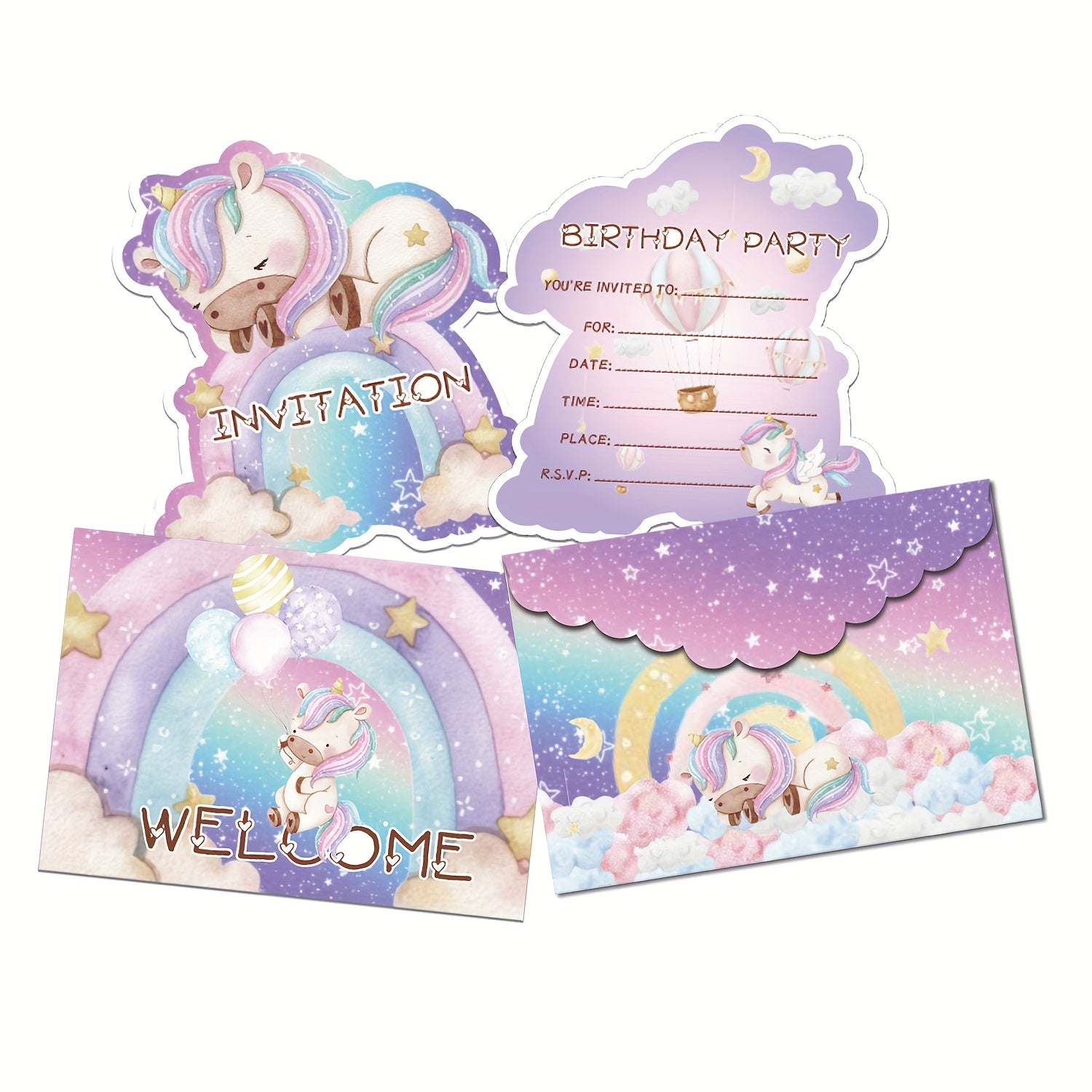 36pcs Unicorn Alien Birthday Invitations Set, Decorate with Envelopes & Stickers