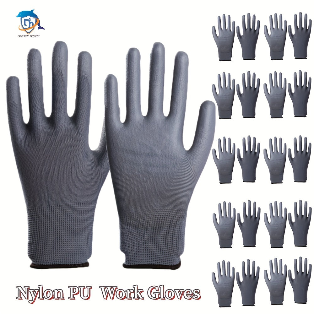 20 Pairs Grey Nylon PU Gloves Safety Work Gloves Repair Gloves