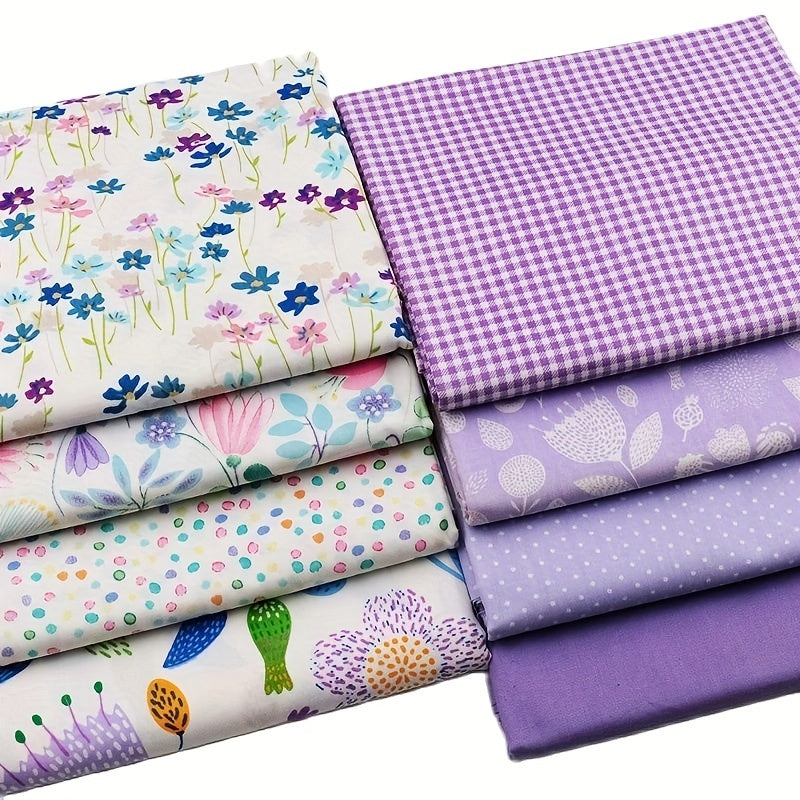 8Pcs Purple Series Floral Cotton Fabric Bundle For DIY Sewing Patchwork