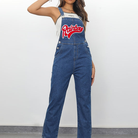 Women's Red Letter Bib Overall Denim Jeans