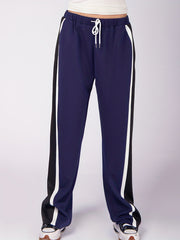  Stripe Print Elastic Drawstring High Rise Wide Leg Pants