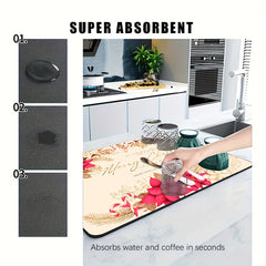 Christmas Printed Drying Mat Non-slip Absorbent Rubber Drainage Mat