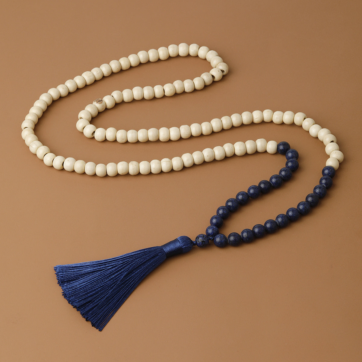 Men's Natural Stone & Wood Beads Tassel Necklace