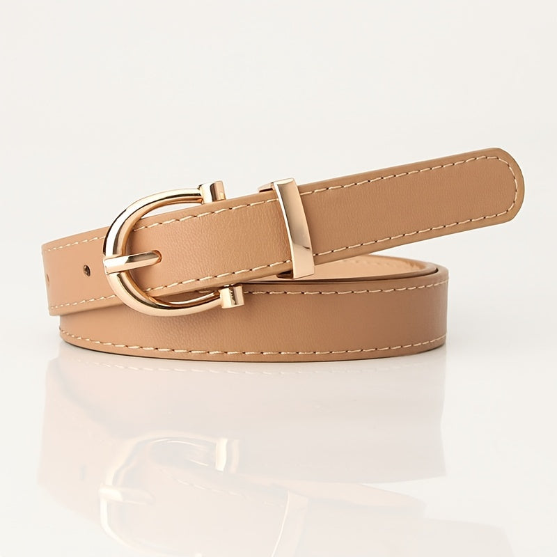 Stylish Leather Belt with Golden Metal Buckle for Women