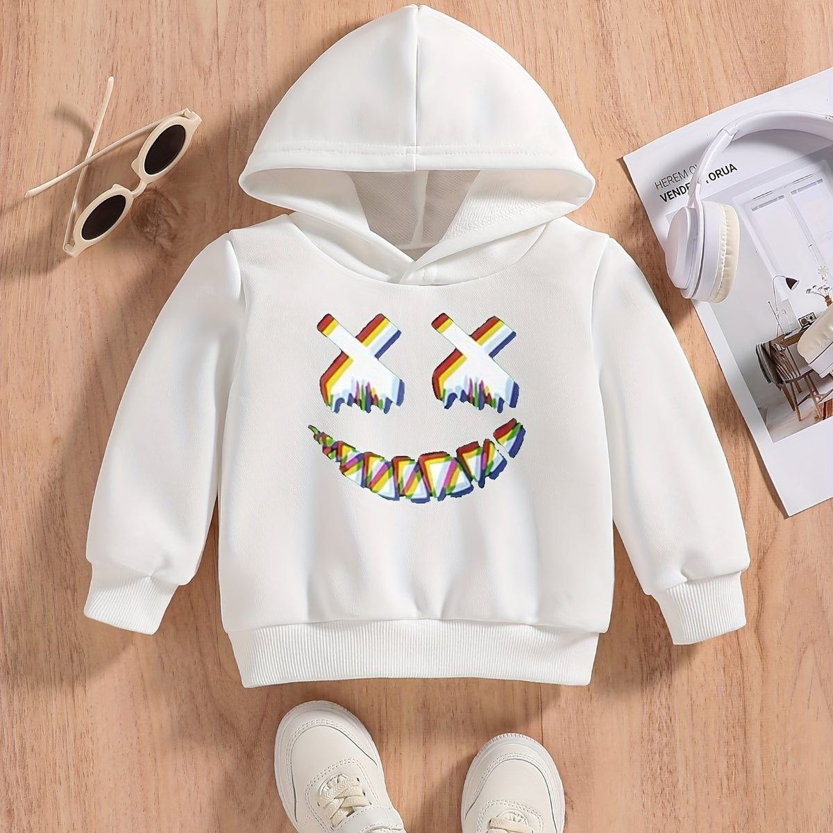 Smiling Print Baby's Hooded Sweatshirt for Spring Fall