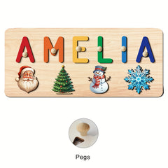 Personalized Kids Christmas Puzzle Toy with Santa Snowman & Tree Designs