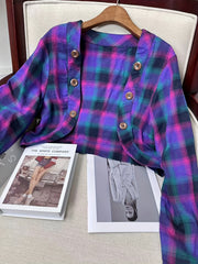  Plaid Crop Cardigan & Cami Dress Set