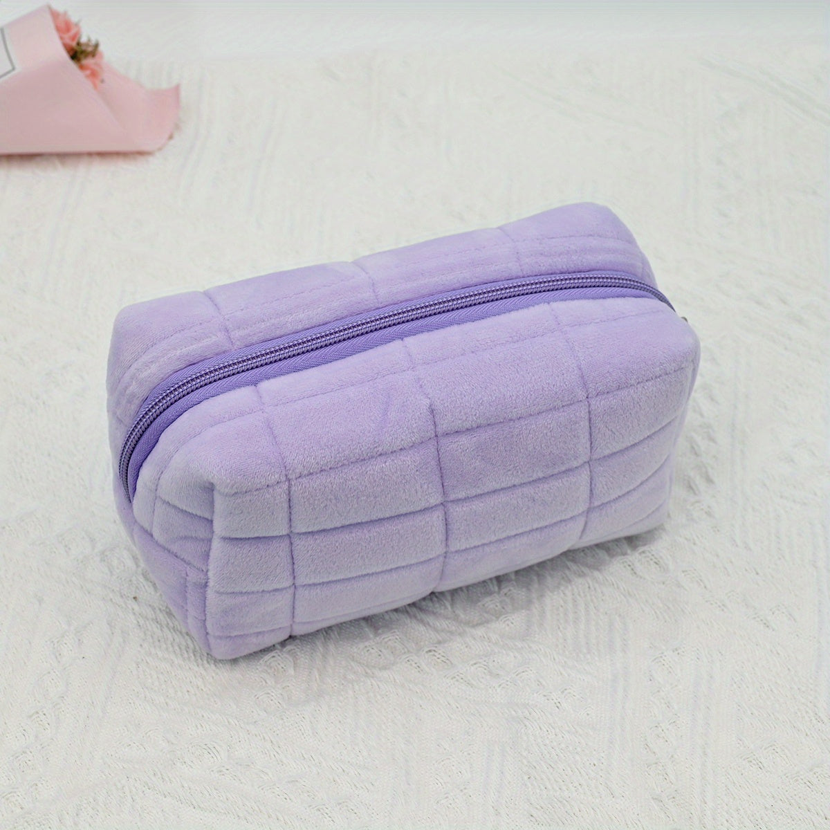 Checkered Cosmetic Bag Travel Storage Toiletry Large Capacity Pink