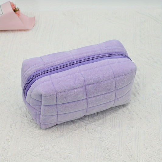 Checkered Cosmetic Bag Travel Storage Toiletry Large Capacity Pink