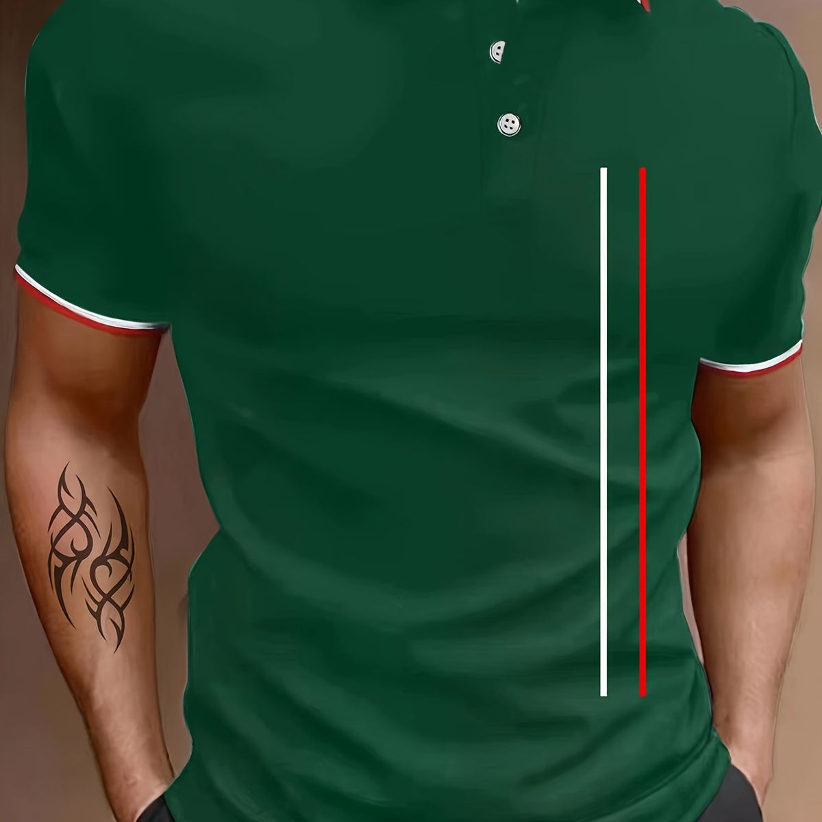 Red Bar Print Men's Golf Short Sleeve Shirts Sports Top