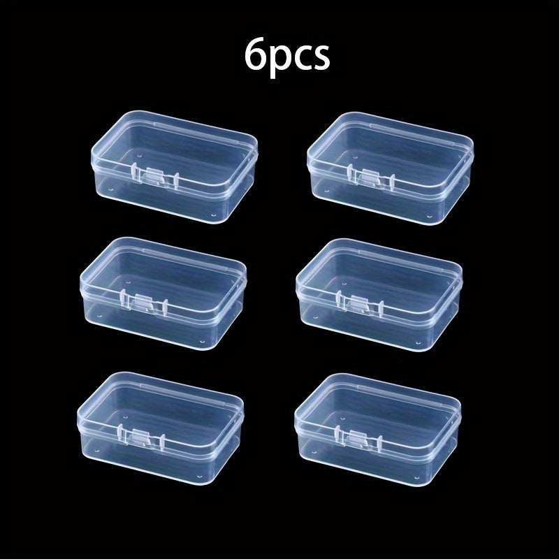 6pcs Rectangular PP Plastic Box Portable Organizer Hinged Lid Storage Box