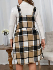  Plaid Print Square Neck Overall Dress